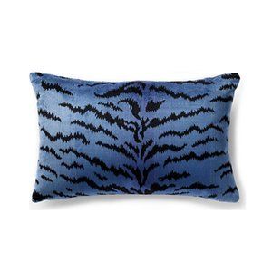 House of Scalamandre Tiger Print 14”x22” Pillow in Blue/Black - NWT
